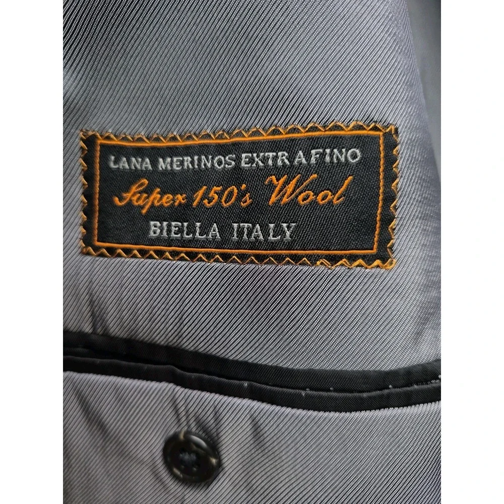 Tiglio Luxe Mens Super 150s Sports Coat 42L Black Italy 2 Button Striped Wool